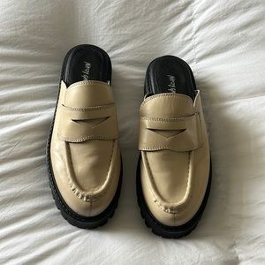 Nasty Gal Cream Lug Sole Loafer Mules (Real Leather)